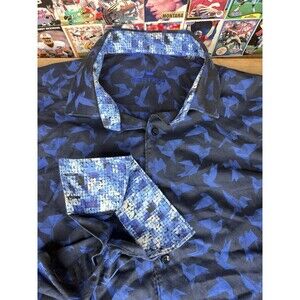 Bertigo Flip Cuff Button Down Shirt Blue Origami All Over Print Men’s 2XL